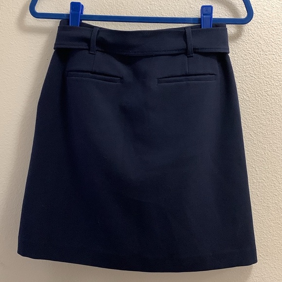 Loft Navy Blue A-Line Skirt With Belt And Pockets Women’s Size 0 Lined - Picture 2 of 9